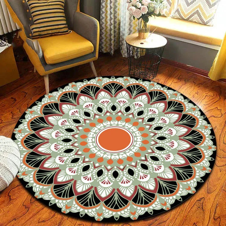 Ethnic Mandala Round Carpet for Living Room Decor by Axyaa