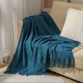 Axyaa Solid Knit Sofa Cover Blanket with Fringe for Air Conditioning and Summer Nap