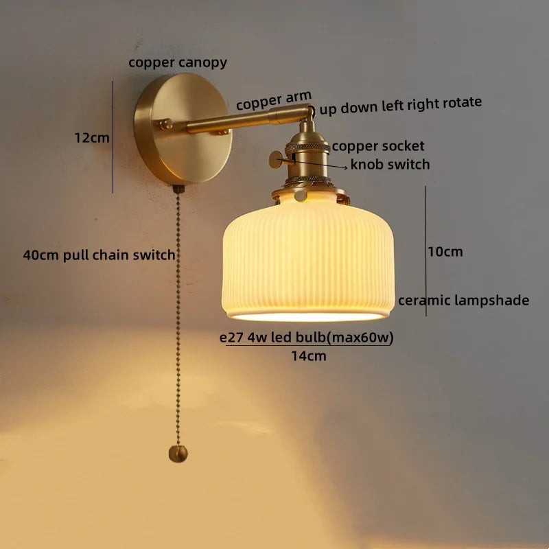 Axyaa Nordic LED Wall Sconce Pull Chain Switch Light for Home Decor