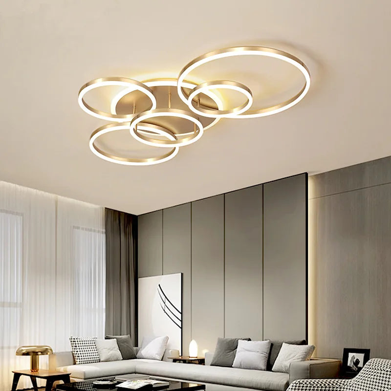 Axya Modern 5 Ring LED Ceiling Chandelier in Black Gold White - Living Room Bedroom Lighting