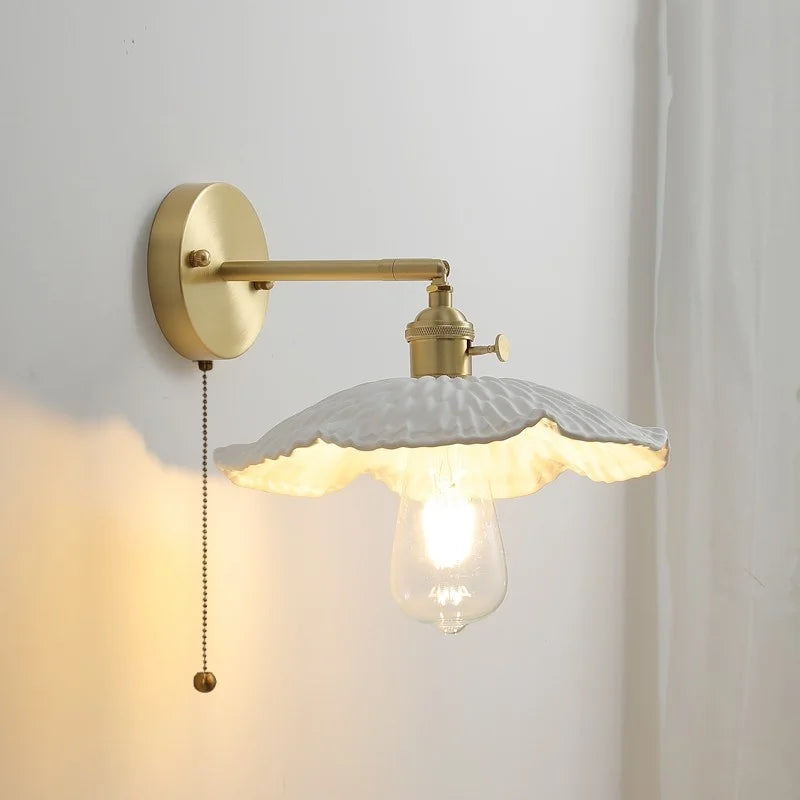 Axyaa Nordic LED Wall Light Pull Chain Switch Ceramic Copper Fixtures