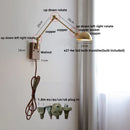 Axyaa Copper LED Swing Arm Wall Light Fixture Nodic Walnut Design