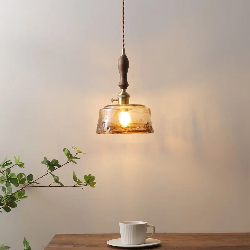 Axyaa Amber Glass Pendant Lamps Copper Modern Hanging Lights Fixtures