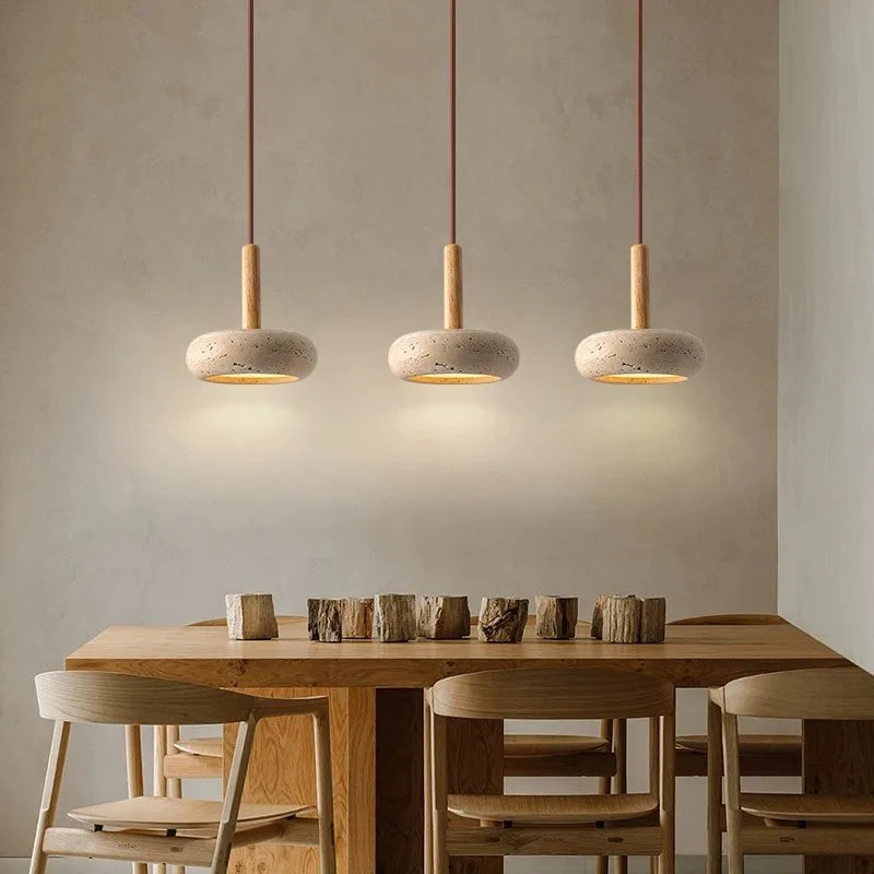 Stone Wood Chandelier by Axya: Modern Japanese Style Dining Room Pendant Lamp