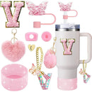 Axyaa Cup Accessories Set: Butterfly Straw, Cover, Cap, Boot, Handle Charm, Initials Sticker