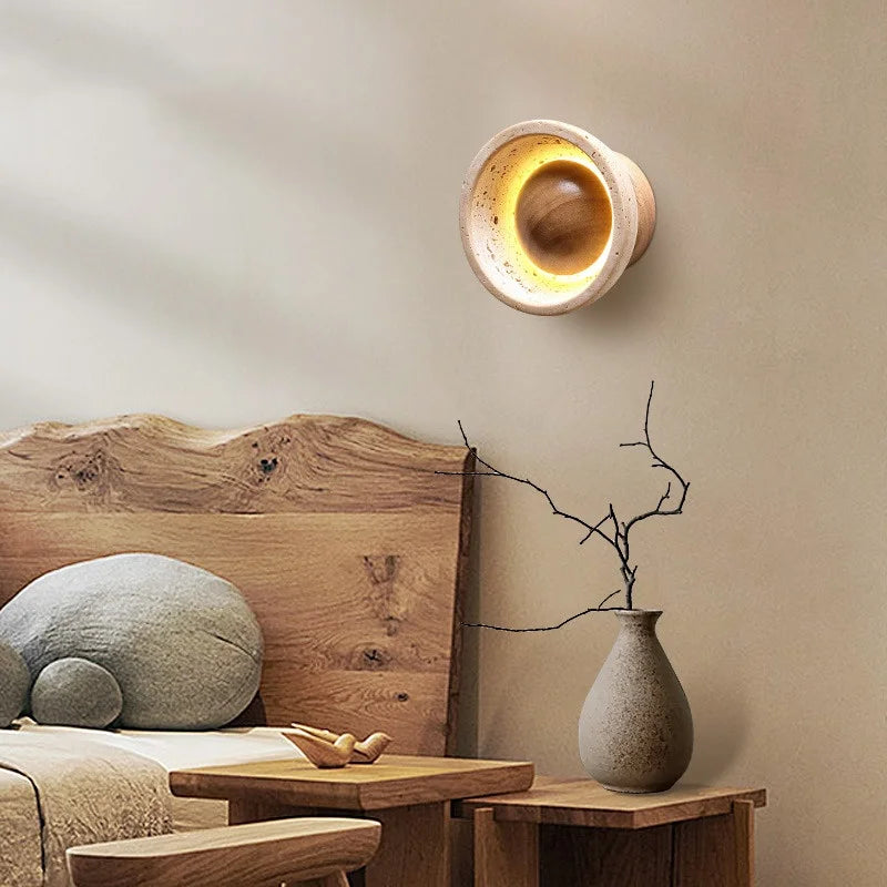 Axyaa LED Wood Wall Lamp Japan Style Switch Yellow Travertine Stair Light