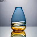 Axyaa Blue Amber Gradient Glass Vase Hydroponic Flower Pots Desk Decoration Artificial Flower Arrangement