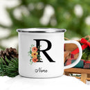 Axyaa Flower Letter Enamel Mug - Personalized Alphabet Camping Tea Coffee Cup