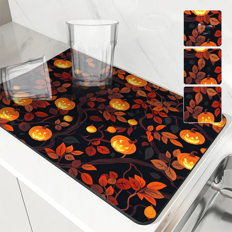 Axyaa Halloween Maple Absorbent Draining Mat for Kitchen and Bathroom