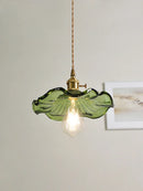 Nordic Lotus Leaf Pendant Light, Axyaa Glass Lamp for Bedroom, Dining, Kitchen - Green/Brown