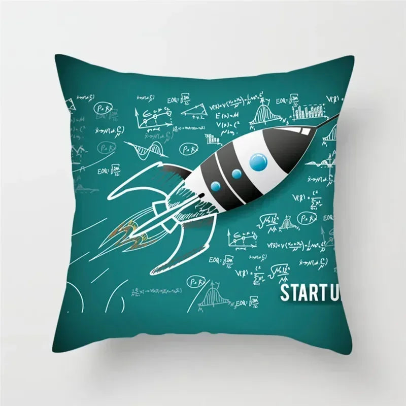 Cartoon Spacecraft Astronaut Rocket Pillowcase for Home Decor - Axyaa