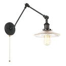 Axyaa Industrial Loft Swing Arm Wall Sconce Clear Glass Pull Chain Switch Bedside Lamp