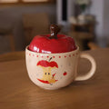 Axyaa Apple Ceramic Mug with Lid, Spoon - 400ml Capacity