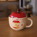 Axyaa Apple Ceramic Mug with Lid, Spoon - 400ml Capacity