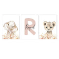 Nordic Elephant Lion Jungle Animals Nursery Canvas Print Set by Axyaa