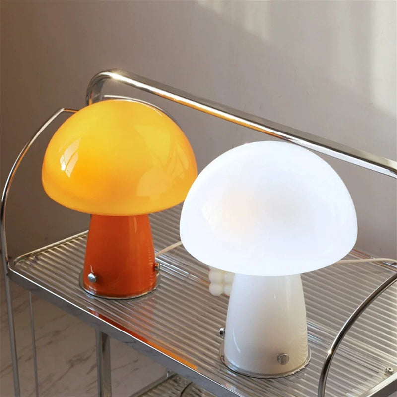 Glass Mushroom Bedside Table Lamp Dimmable Swirl Light for Home Decor by Axyaa