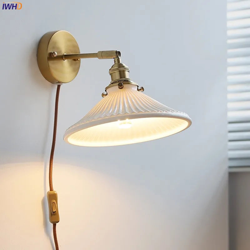 Axyaa Nordic LED Wall Sconce Ceramic Lampshade for Bedroom Living Room