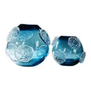 Blue Glass Vase with Medusa Embossed Flower Design by Axyaa