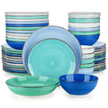 Axyaa Ceramic Dinnerware Set Color Handpainted Spirals Pattern - Plates & Bowls