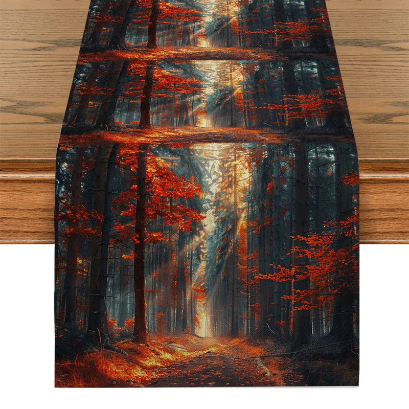 Axyaa Autumn Forest Sunshine Table Runner for Kitchen Dining and Party Decor