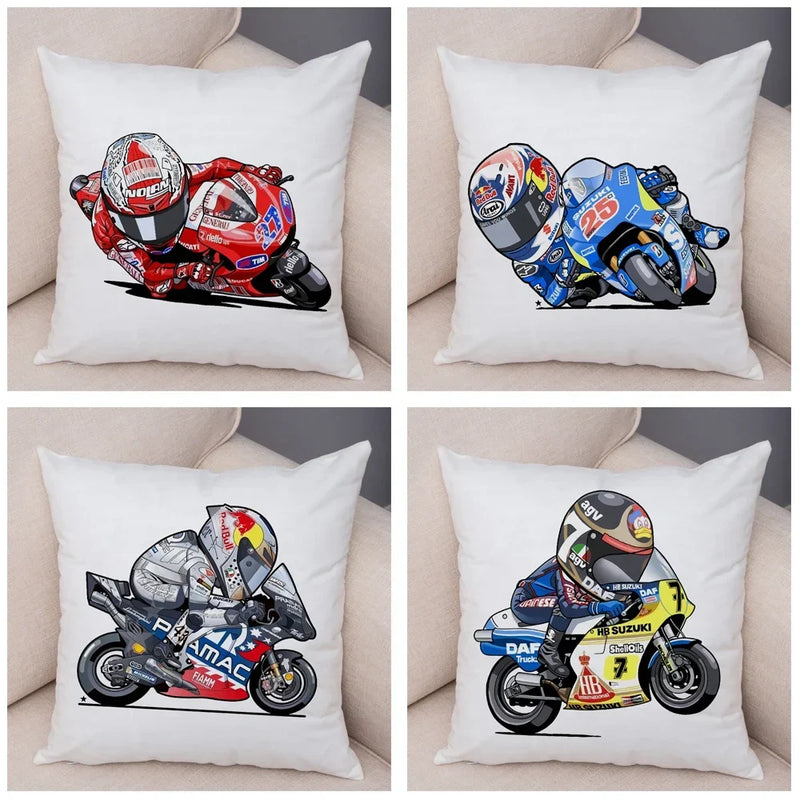 Axyaa Cartoon Sport Motorcycle Cushion Cover - Super Soft Plush Pillow Case