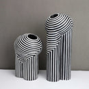 Axyaa Striped Resin Vase: Abstract, Black & White Geometric Home Decor, Terrarium, Crafts