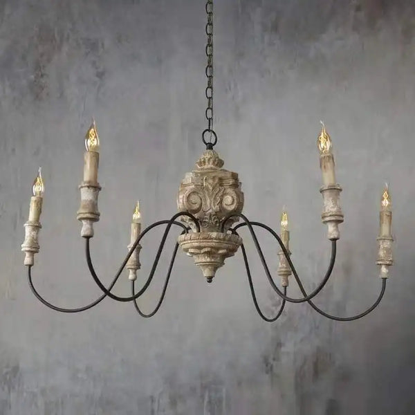 Axyaa Retro French Wood Chandelier Vintage Carving Living Room Bedroom Dining