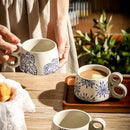 Axyaa Blue Patterned Ceramic Coffee Mug with Double Handles for Home Tea Enjoyment