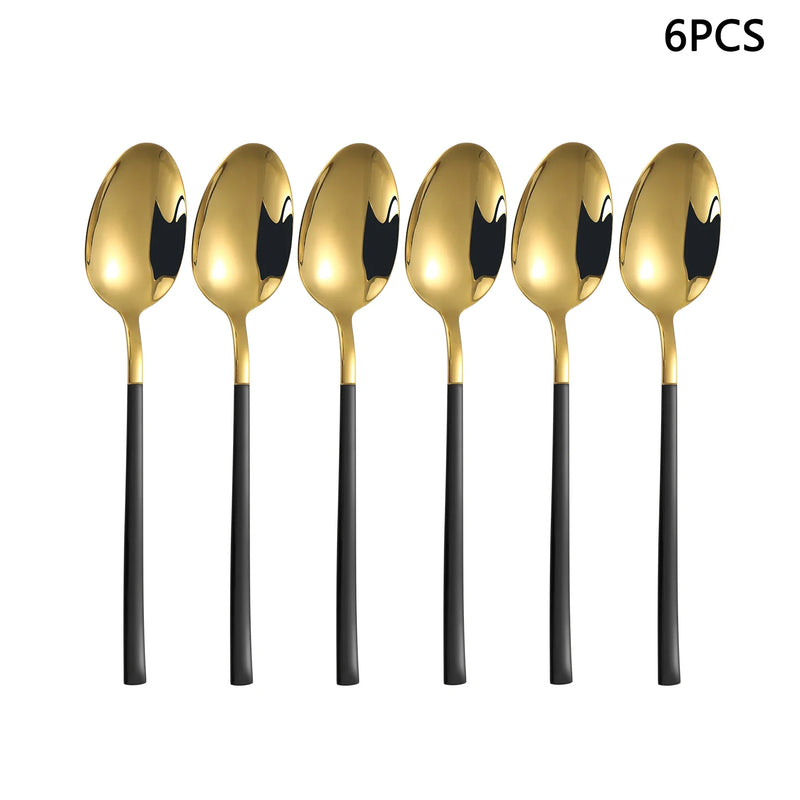 Axyaa Gold Stainless Steel Cutlery Set - 24pc Family Western Dining Gift Set