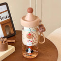 Axyaa Cartoon Straw Water Bottle, Tea Water Separation, 650ML, Cute Design, Juice Cup