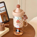 Axyaa Cartoon Straw Water Bottle, Tea Water Separation, 650ML, Cute Design, Juice Cup