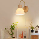 Axyaa Nordic LED Wall Sconce Pull Chain Switch Wood Canopy Bedside Lamp