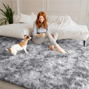Axyaa Tie-Dye Memory Foam Plush Rug, Light Gray Large Rug for Living Room & Bedroom