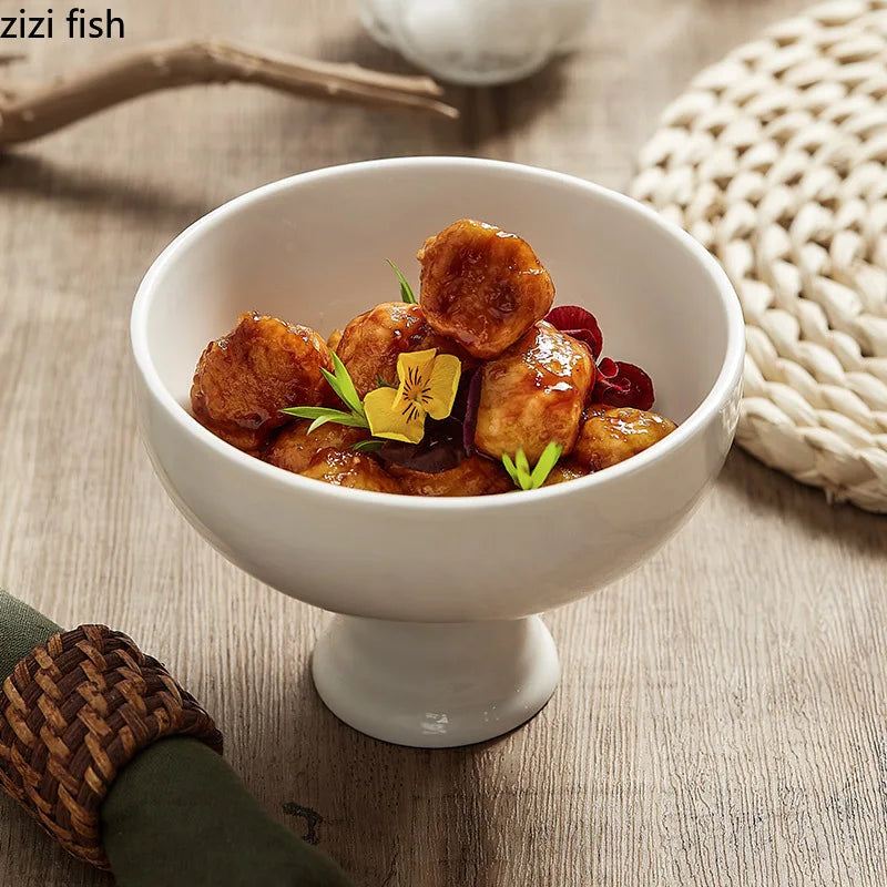 Axya Round Ceramic High Feet Dinner Bowl Set