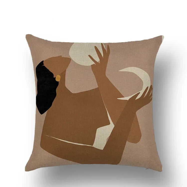 Abstract Portrait Painting Linen Sofa Pillow Case Set by Axyaa Art Decor