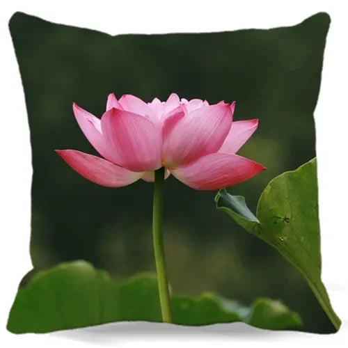 Pink White Lotus Pattern Square Cushion Cover 45X45CM by Axyaa