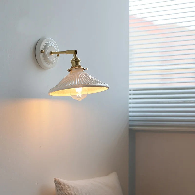 Axyaa Pleats Ceramic LED Wall Sconce Lamp with Adjustable Copper Arm