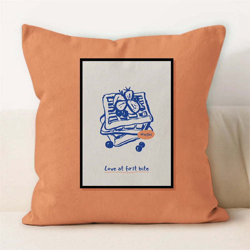 Axyaa Line Art Coffee Cushion Cover for Home & Car Decor
