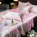 Axyaa Floral Silk Bedding Set Duvet Cover Sheet Pillowcase Luxury Soft Bedsheet