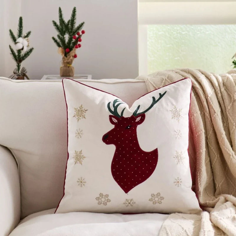 Axyaa Christmas Embroidered Pillow Cover Trees Deer Snowflakes 45x45cm 30x50cm