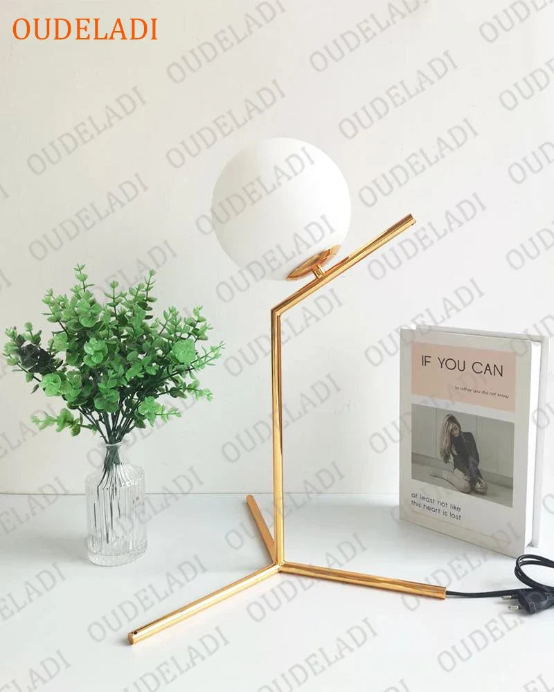 Axya Gold Glass Ball Table Lamp: Modern Nordic Bedroom Bedside LED Light