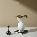 Axyaa White Ceramic Ruffle Edge Belly Vase - Elegant Home & Office Decor