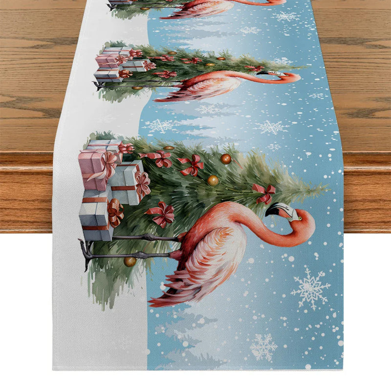 Axyaa Snowflake Flamingos Table Runner for Dining Room