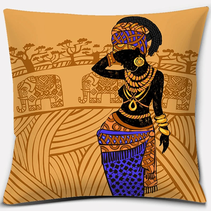 Ethnic African Women Pillowcase by Axyaa | Polyester Cushion Cover for Car & Sofa