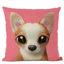 Axyaa Cute Animal Big Eyes Dog Funny Cat Throw Pillow Cover Home Decor Cotton Linen