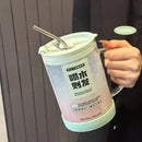 Axyaa 1000ml Glass Cup Lid Straw Handle Large Kawaii Tumbler Juice Drinking Bottle