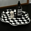 Axyaa Checkerboard Ceramic Plate for Stylish Jewelry & Desserts