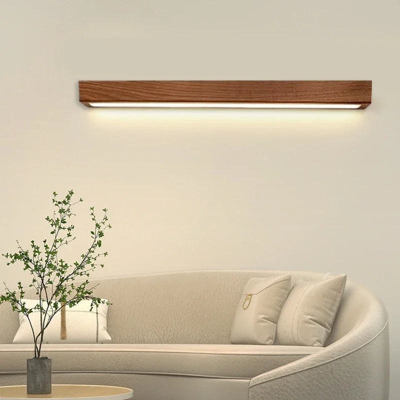 Axyaa Walnut LED Wall Lamp 60/80/120CM: Nordic Wood Sconces for Home Decor