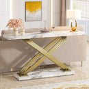 Axyaa 55" Faux Marble Gold Console Table - Modern Narrow Sofa Entryway Couch Table