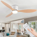 Axyaa Modern Ceiling Fan with Remote Control LED 20W 42/52 Inch White/Black/Wood Chandelier Fan